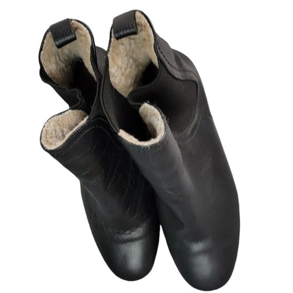 RACHEL COMEY Pebbled Nassau Chelsea Boots Heel Leather Sherpa Lined Size 6 - Picture 6 of 10